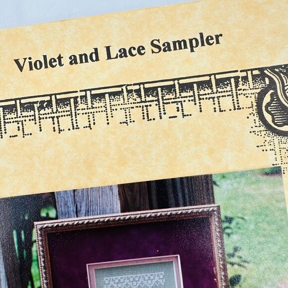 EARTH THREADS Violet and Lace Sampler Cross Stitch Embroidery Pattern - Picture 3 of 8